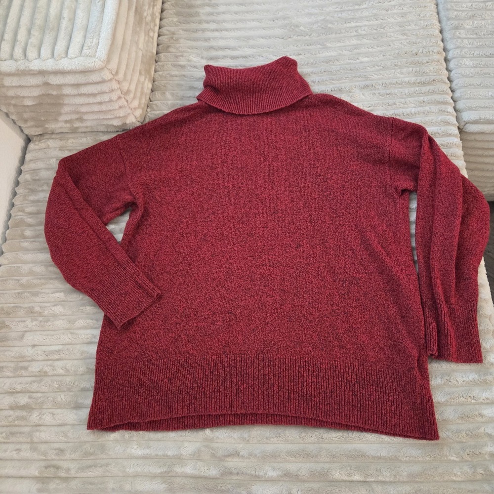 Chaps Women's Oversized Red Marled Turtleneck Sweater Knit Pullover Size Large